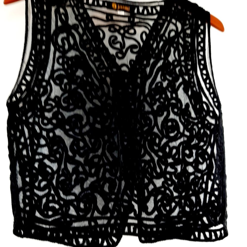 Elegant Vintage Large Jasmi Black Lace Button Up Party Vest - Picture 5 of 13